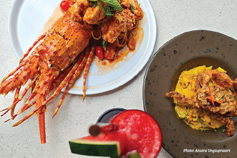 The two showstoppers: Lobster Pasta and Soft-Shell Crab Pasta go well with fresh watermelon juice