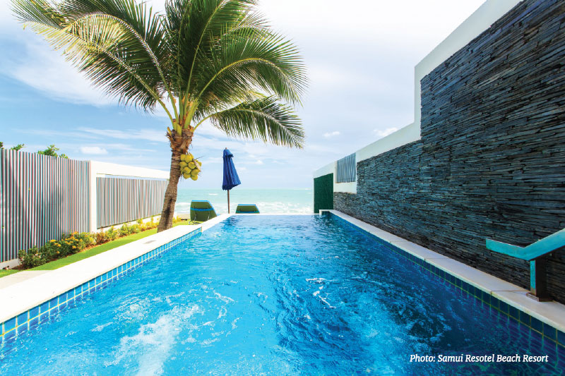 The ocean pool villa’s private pool facing the seafront, Samui Resortel beach Resort