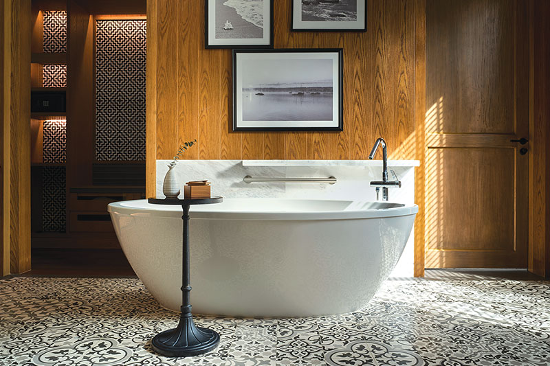 A statement bathtub completes the villa’s shower pavilion, offering sheer bathing bliss A statement bathtub completes the villa’s shower pavilion, offering sheer bathing bliss