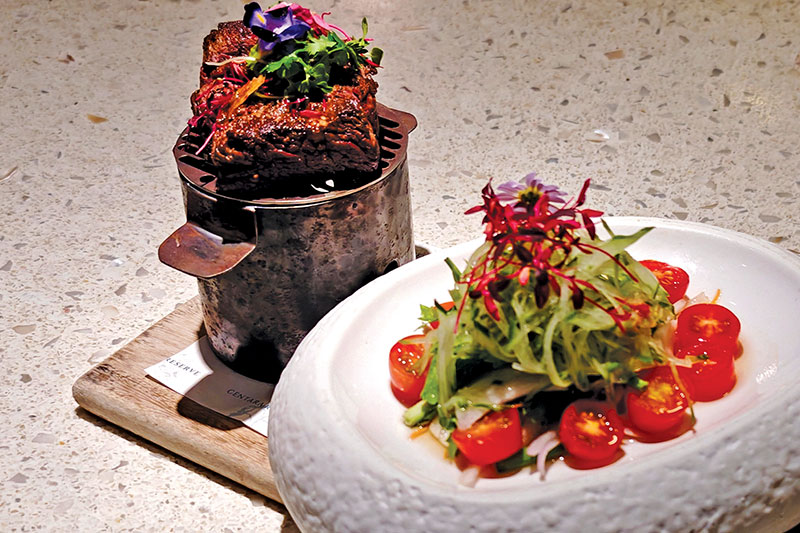 Succulent Wagyu Beef Salad paired with a side of crisp cucumber Succulent Wagyu Beef Salad paired with a side of crisp cucumber