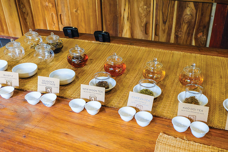 The table is set<br />
for a tea-tasting workshop at the Araksa Tea Garden