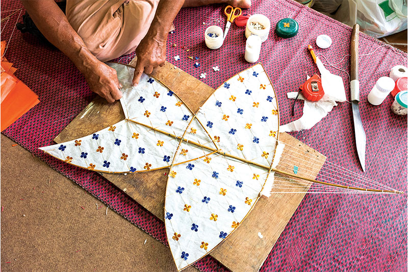 A traditional Thai kite with a bamboo frame